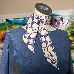Coach Navy and Cream Signature Reversible Silk Scarf